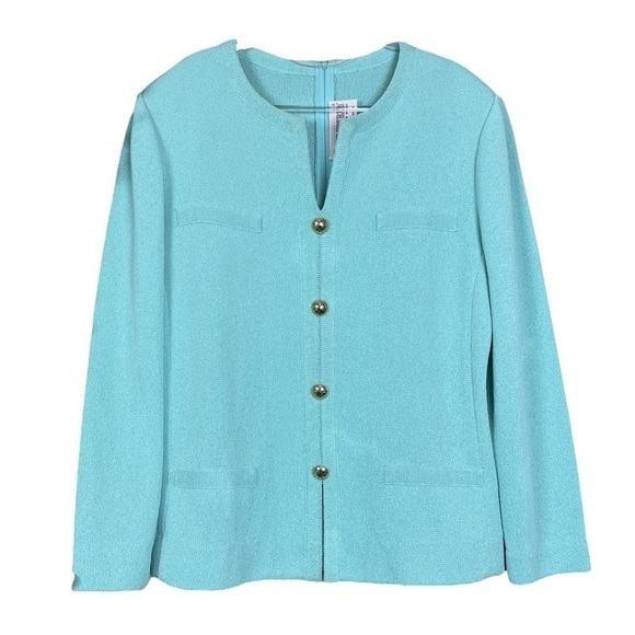 Vtg Castleberry Buttoned Santana Knit Cardigan Sweater Light Aqua Blue Size 14 - Picture 1 of 10